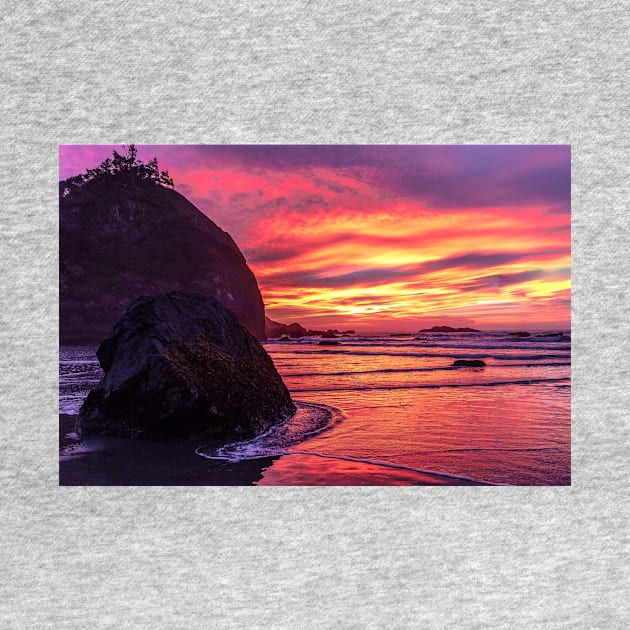 Vibrant sunset on rocky coast by blossomcophoto